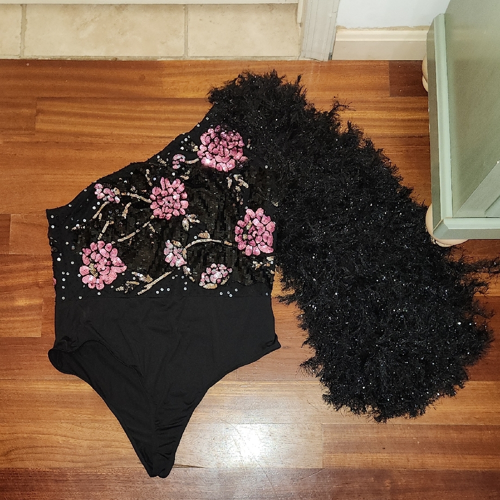 ASOS Black Bodysuit with Pink Floral Design